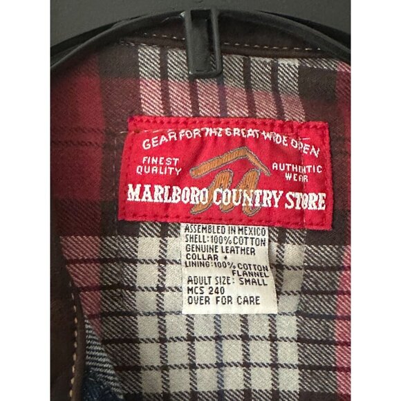 Vintage 90s Marlboro Country Denim Jacket With Leather Collar - Picture 4 of 13